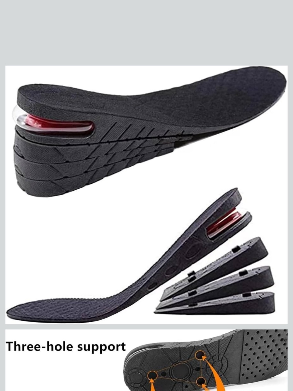 NEW 4-Layer Adjustable Height Increase Insoles Shoe Lifts Black